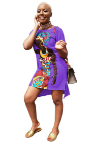Factory Price Irregular Round Collar Printing Dress CCY8103