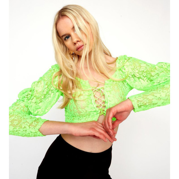 Lace Bandage Perspective Sexy Green Crop Top FLY93076