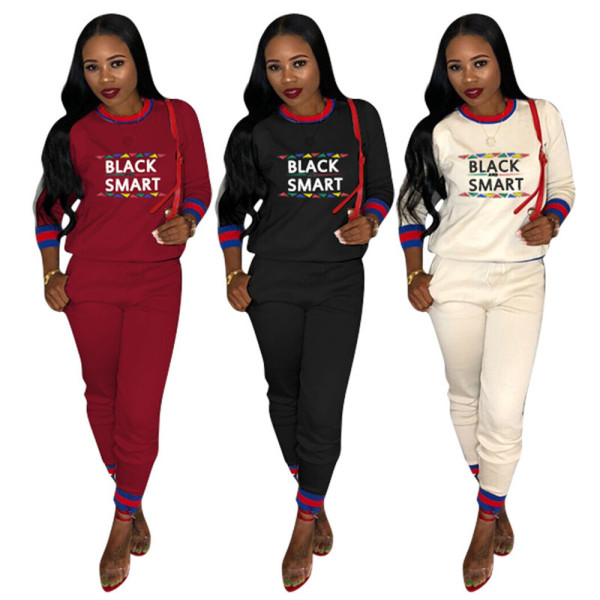 Autumn Sport Letters Printing 2 Pieces Women Suits H1062