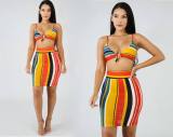 Sexy Colorful Bra Top Stripe Bodycon Skirt HHM6007
