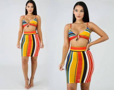 Sexy Colorful Bra Top Stripe Bodycon Skirt HHM6007