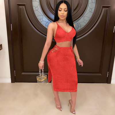 Sexy classic summer sweater solid color two-piece MDF5116