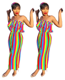 Multicolor Off Shoulder Overlay Wide Leg Jumpsuit CCY8140