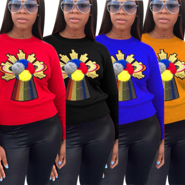 Lovely Embroidery Round Neck Women Sweater For Daily Wear M813