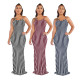 Trendy Slim 3 Colors Stripe Condole Belt Maxi Dress SMR9293
