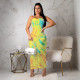Digital positioning printed sexy tube top dress LL6245