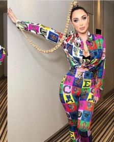 Fashion Printing Bodycon Two-Piece Long Suits YZ1744