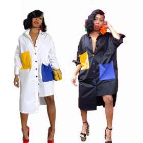 Hot Sale Irregular Color Block Loose Shirt Dress BN9135