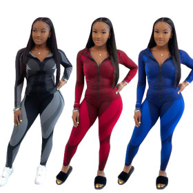 Autumn Tie Dye Printed Zipper Long Sleeves Hooded Top With Trousers Two Piece Set CM780