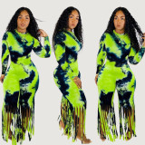 Wholesale Price Long Sleeves Tie Dye Tassel Ladies Jumpsuit YX9150