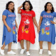 Fat mother cartoon print irregular commuter large size dress AM376