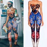 Autumn Women's Fashion Sexy Wrapped Chest Printed Skinny Jumpsuit P1738197