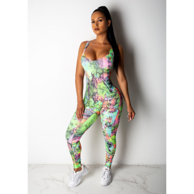 Colorful Cheap Slim Bodycon Condole Belt Jumpsuit CY1151