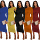 Women's Long Sleeve Lace Up Velvet Hip Dress LML065