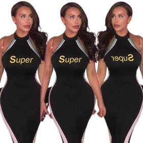 Wholesale Slim Bodycon Halter Neck Midi Dress E630