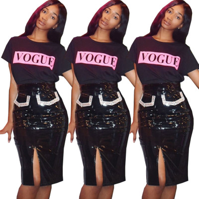 Club Shiny Pu Leather Women Split Knee Length Wrap Skirt GL6230