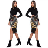 Wholesale Price Bodycon Printing Split Skirt LS6234
