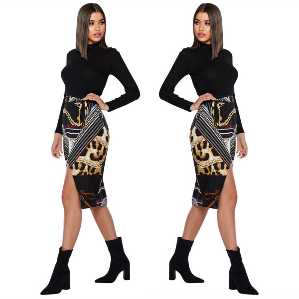 Wholesale Price Bodycon Printing Split Skirt LS6234