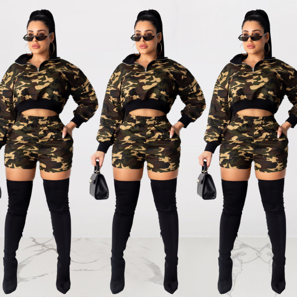 Women's Clothes Fashion Zipper Camouflage Outfits For Sale MA6282