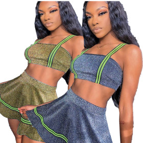 Fashion Leisure Suits Condole Belt Top Short Skirt HHM6145