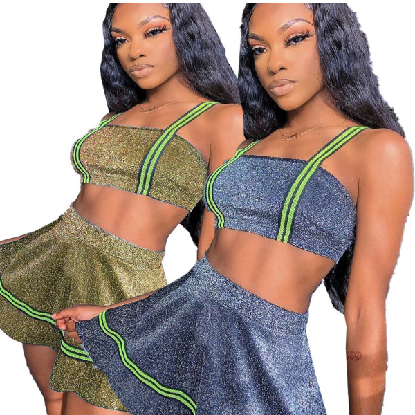 Fashion Leisure Suits Condole Belt Top Short Skirt HHM6145