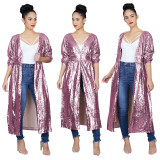 Eye-Catching Sequin Women Leisure Long Style Coat TRS866