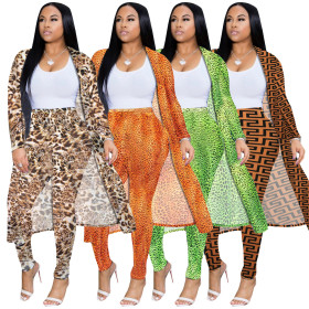 Leopard print long coat with two sets of nightclubs YM8479
