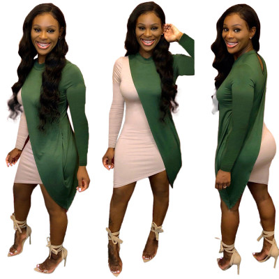 Newest Long Sleeves Color Patchwork Irregular Dress ORY5134