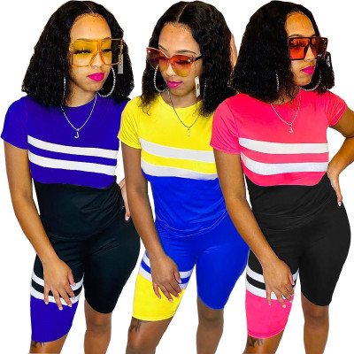 Multicolor printed striped sports and leisure two-piece suit L0306