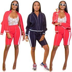 Sport Two-Piece Suits Long Sleeve Coat Bodycon Half Pants OEP5262