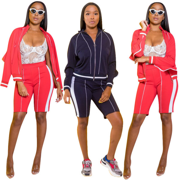 Sport Two-Piece Suits Long Sleeve Coat Bodycon Half Pants OEP5262