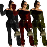 Mature Women Strapless Pleated Solid Color Warm Jumpsuit OMY8008