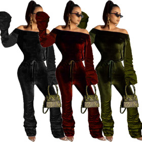 Mature Women Strapless Pleated Solid Color Warm Jumpsuit OMY8008