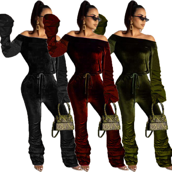 Mature Women Strapless Pleated Solid Color Warm Jumpsuit OMY8008