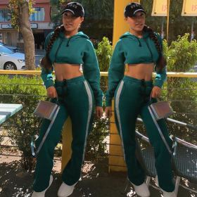 Fashion Long Sleeves Hooded Mini Sweater With Drawstring Trousers Two Piece Set OMM1166