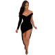 Solid Color One-Sleeve V-Neck Irregular Nightclub Dress MN023