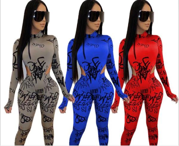 Fashion letter print sexy nightclub women's two-piece suit WJ5065