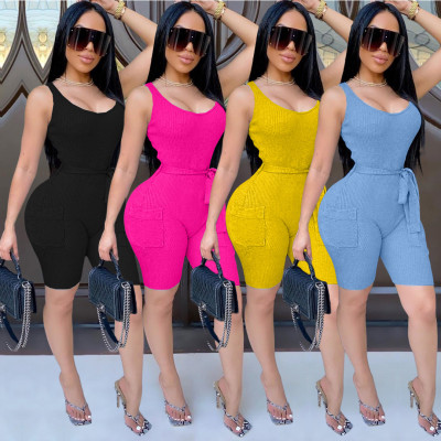 Summer hot style slim sleeveless bag hip solid color jumpsuit HHM6331