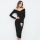 Deep V-neck wrapped chest quality pit long-sleeved slim hip dress D2896Z