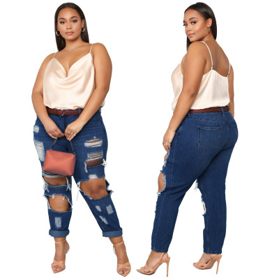 Fashion slim fit ripped oversized fat MM stretch jeans SMR2330