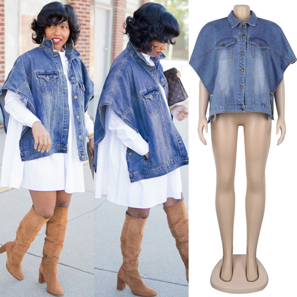 Denim side pocket irregular loose coat top WNY001