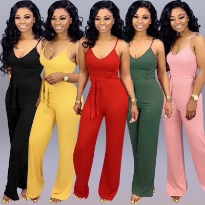 Leisure Condole Belt Wide Leg Jumpsuit For Daily Wear MTY6160