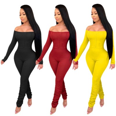 Sexy solid color long sleeve ladies jumpsuit P8511