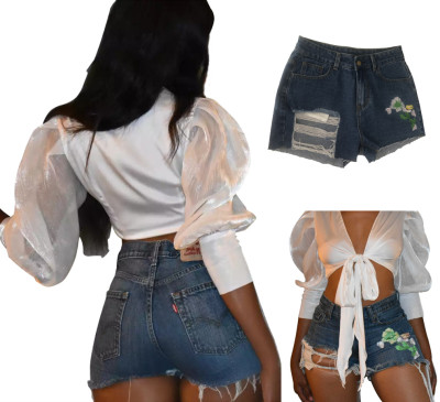 New Arrival Denim High Waist Bodycon Slit Shorts QZ5301