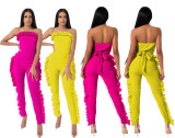 Latest Solid Color Dew Shoulder Ruffle Jumpsuit N9123