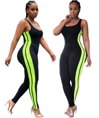 Running Bodycon Stripe Patchwork Sleeveless Jumpsuit S6143