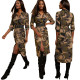 Camouflage Ladies Single-Breasted Turn Down Collar Leisure Dress ML7260