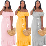 Fashion Ruffle Solid Color Casual Off Shoulder Maxi Dress SDD9136