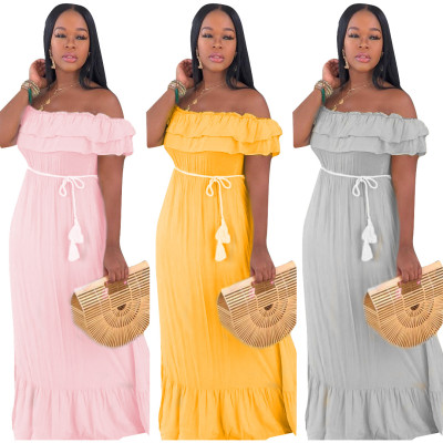 Fashion Ruffle Solid Color Casual Off Shoulder Maxi Dress SDD9136