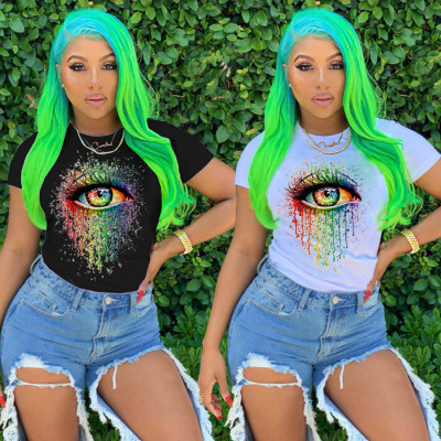 Fashion Eye Printed Round Neck Short Sleeved T-shirt ARM8192